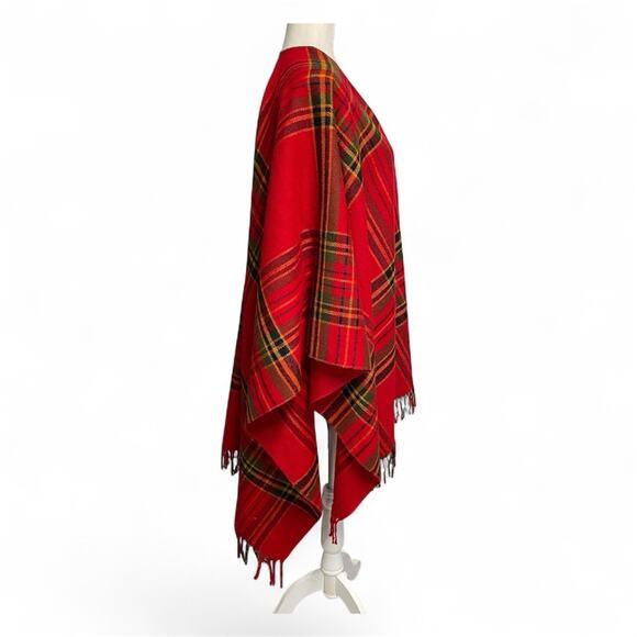 Vintage Forum Panco Cape Wrap Shawl Red Tartan Plaid One Size Fringe Cozy Fall - Picture 2 of 7